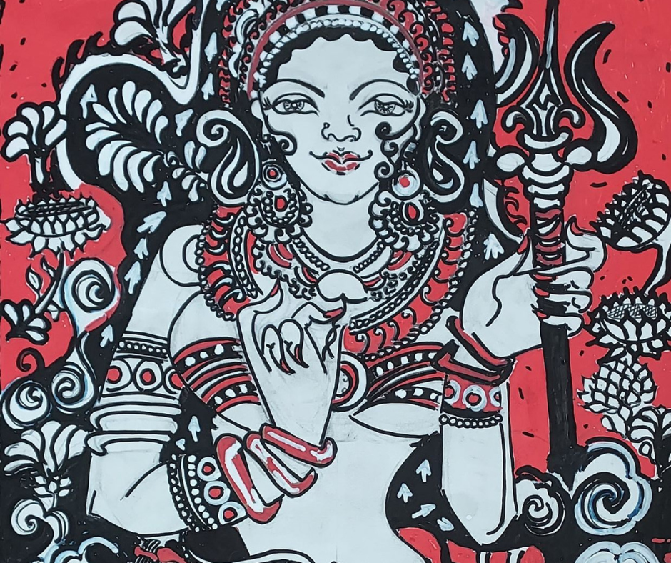 Mahakali-Durga - Dessin de Murielle Mobengo - Kerala Mural et Kalamkari